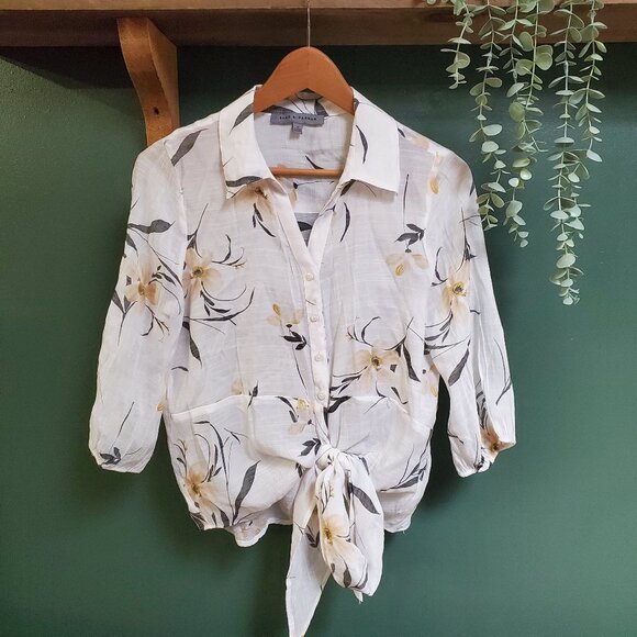 Alex & Parker | 3/4 Length Sleeve Tie Up Blouse - Picture 1 of 6